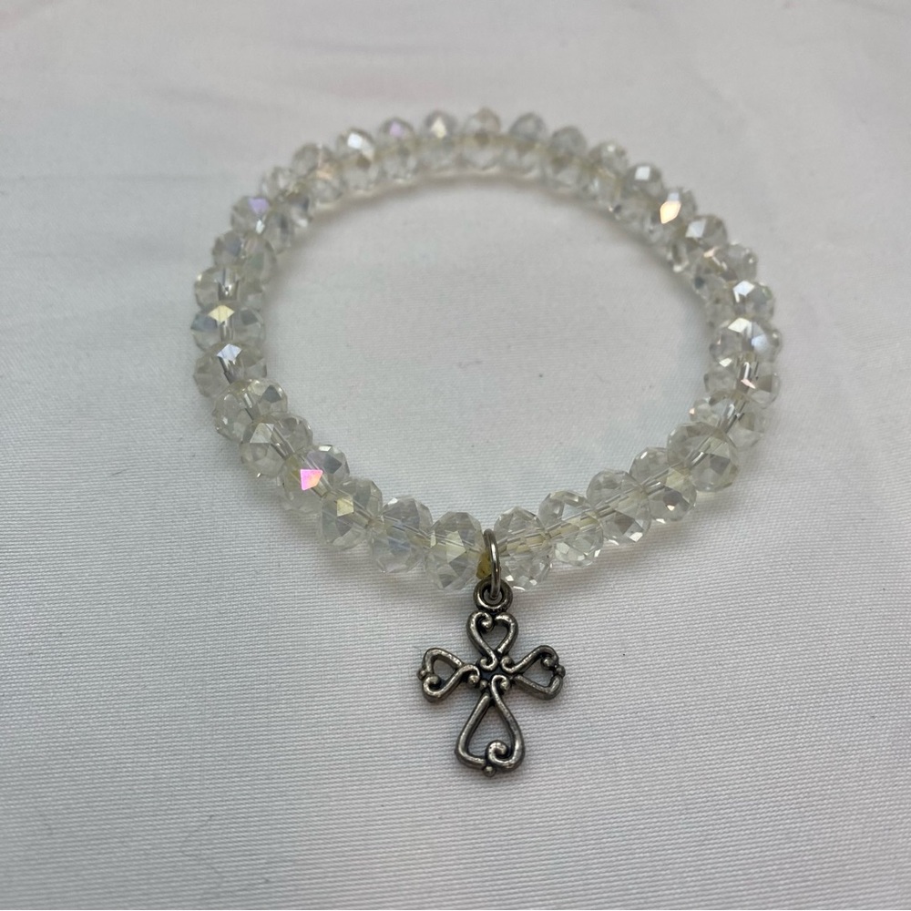 Crystal Beaded Bracelet with Cross Charm